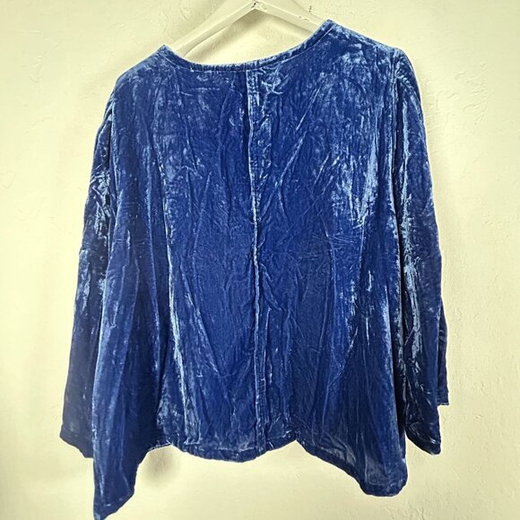 Habitat Womens Cobalt Blue Crushed Velvet Long-Sleeve Top XL Relaxed New $89 - Picture 2 of 8